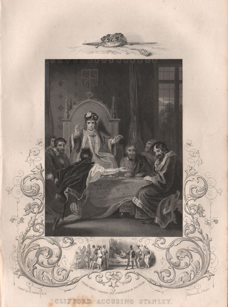 WARS OF THE ROSES. Clifford accusing Stanley. Perkin Warbeck confessing 1853